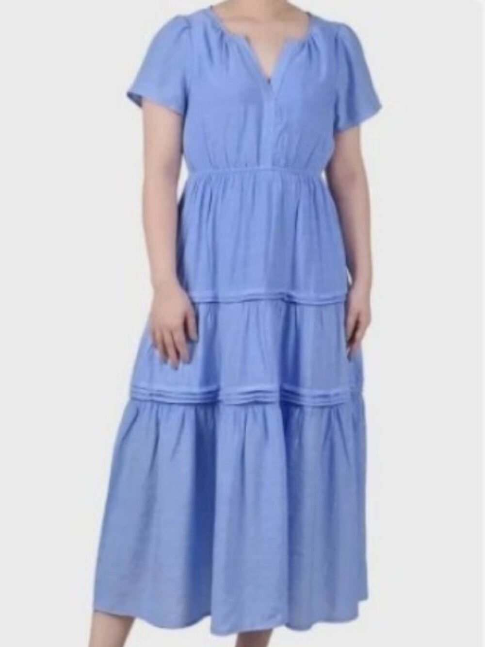 NY Collection Blue Tiered Midi Dress Plus 2X